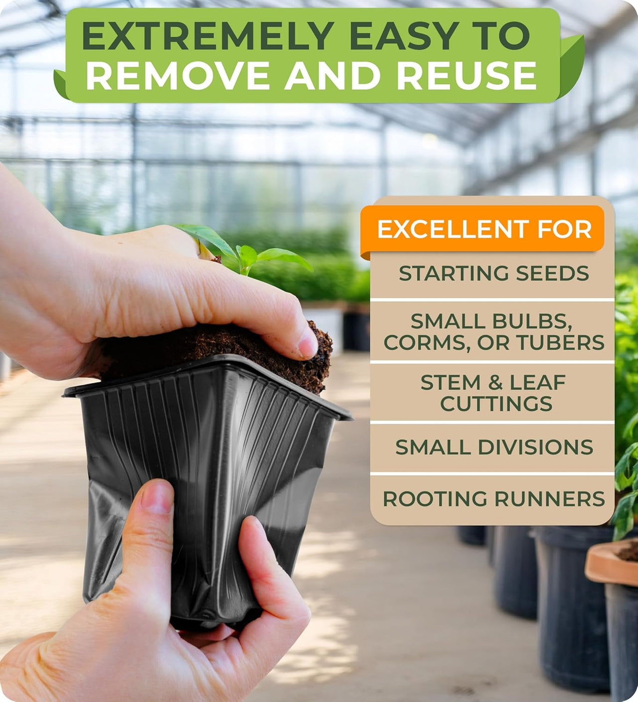 plastic pots for plants cheap Square Nursery Pots - 60 Pack 3.8 Inch Deep Plastic Seedling Pots - Reusable Seed Starter Pots