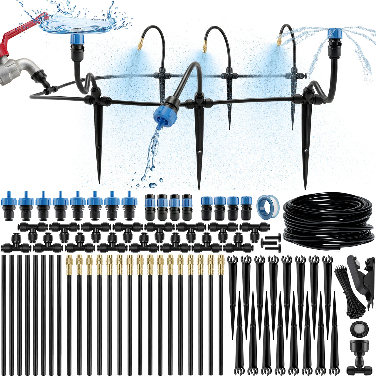 CARPATHEN 50FT 1/4" Drip Irrigation System - Complete Garden Irrigation Kit with 16pcs 360° Adjustable Atomizing Copper Nozzles - Watering Spray System for Raised Beds, Potted Plants, Greenhouse