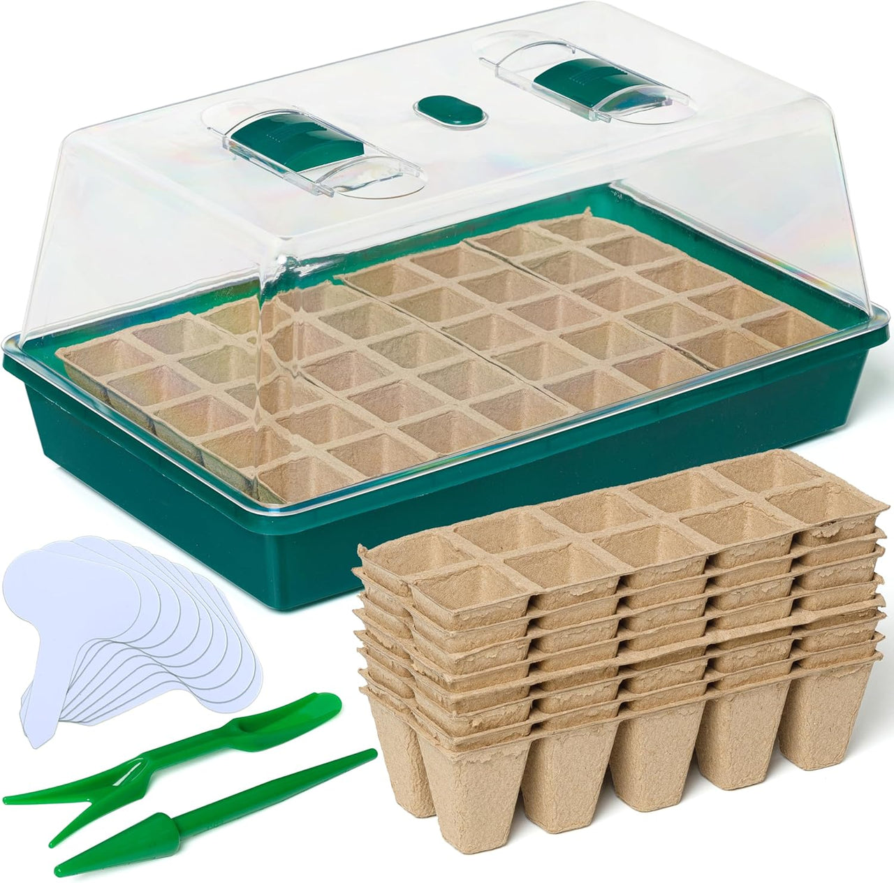 Seed Starter Tray - Seed Starting Tray with Humidity Dome and 80 Peat Pots for Seedlings - Plant Germination Trays Plant Starter Kit and Base Mini Greenhouse Germination Kit | CARPATHEN