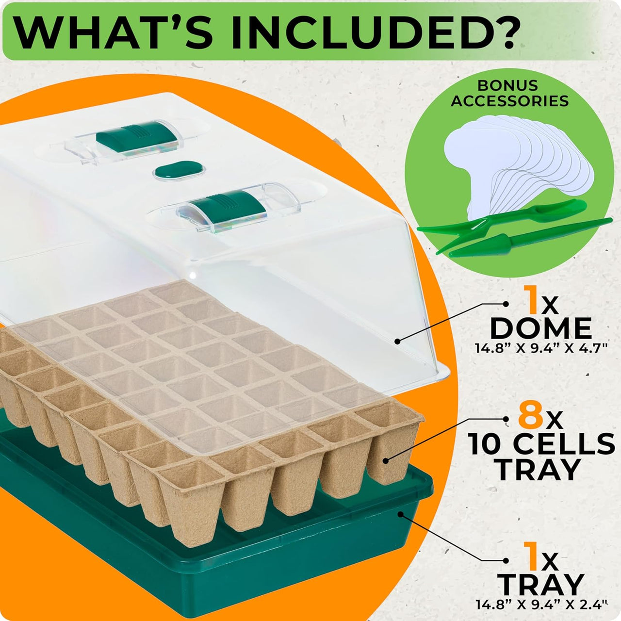 Seed Starter Tray - Seed Starting Tray with Humidity Dome and 80 Peat Pots for Seedlings - Plant Germination Trays Plant Starter Kit and Base Mini Greenhouse Germination Kit | CARPATHEN