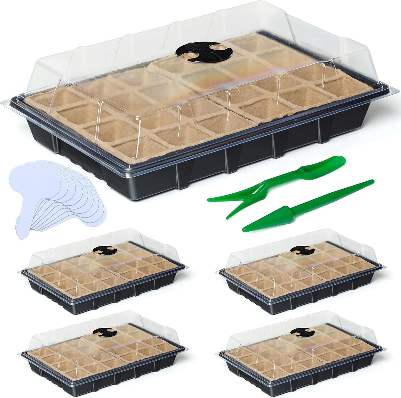 Seed Starter Tray Kit - 5 x Seed Starting Trays with Humidity Dome (120 Cells Total), Labels and Tools - Seedling Starter Trays Plant Germination Trays - Mini Greenhouse Cloning Kit | CARPATHEN