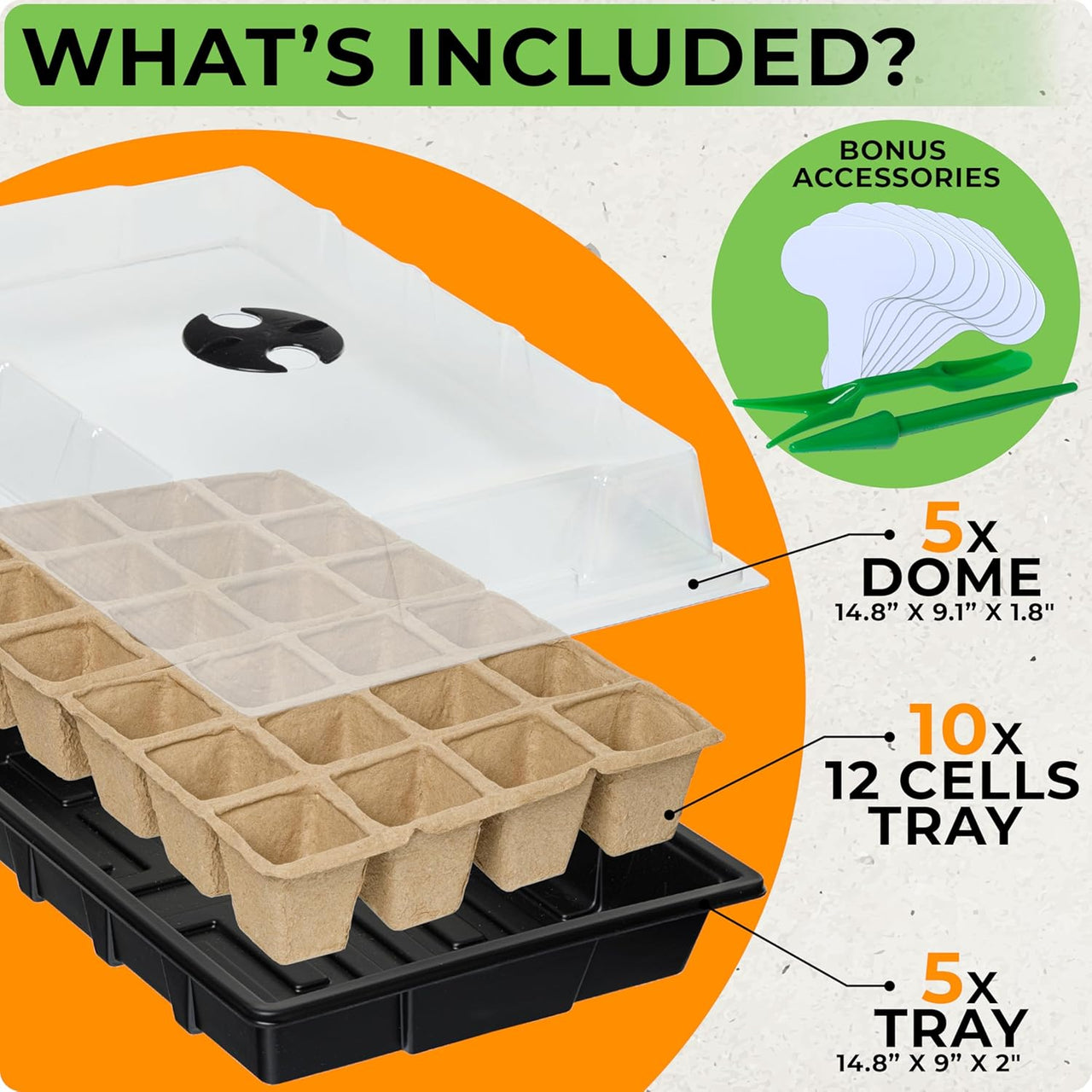 Seed Starter Tray Kit - 5 x Seed Starting Trays with Humidity Dome (120 Cells Total), Labels and Tools - Seedling Starter Trays Plant Germination Trays - Mini Greenhouse Cloning Kit | CARPATHEN