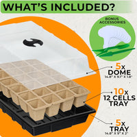 Thumbnail for Seed Starter Tray Kit - 5 x Seed Starting Trays with Humidity Dome (120 Cells Total), Labels and Tools - Seedling Starter Trays Plant Germination Trays - Mini Greenhouse Cloning Kit | CARPATHEN