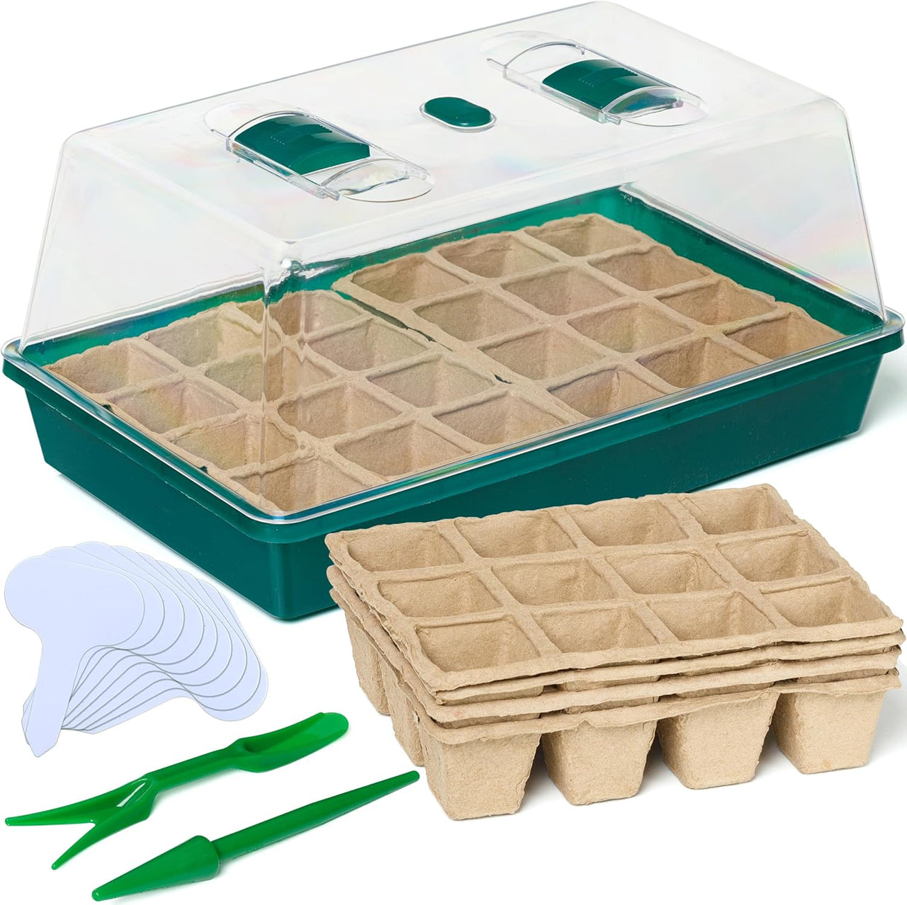 Seed Starter Tray - Seed Starting Tray with Humidity Dome and 48 Peat Pots for Seedlings - Plant Germination Trays Plant Starter Kit and Base Mini Greenhouse Germination Kit | CARPATHEN